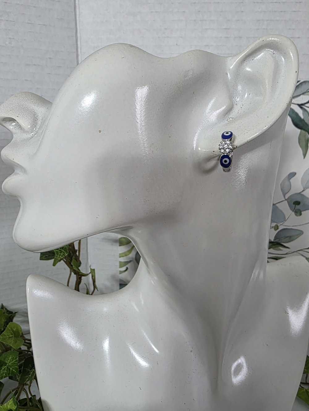 Silver Gold Filled Blue Evil Eye Huggie Hoop Earrings - Picture 8 of 9